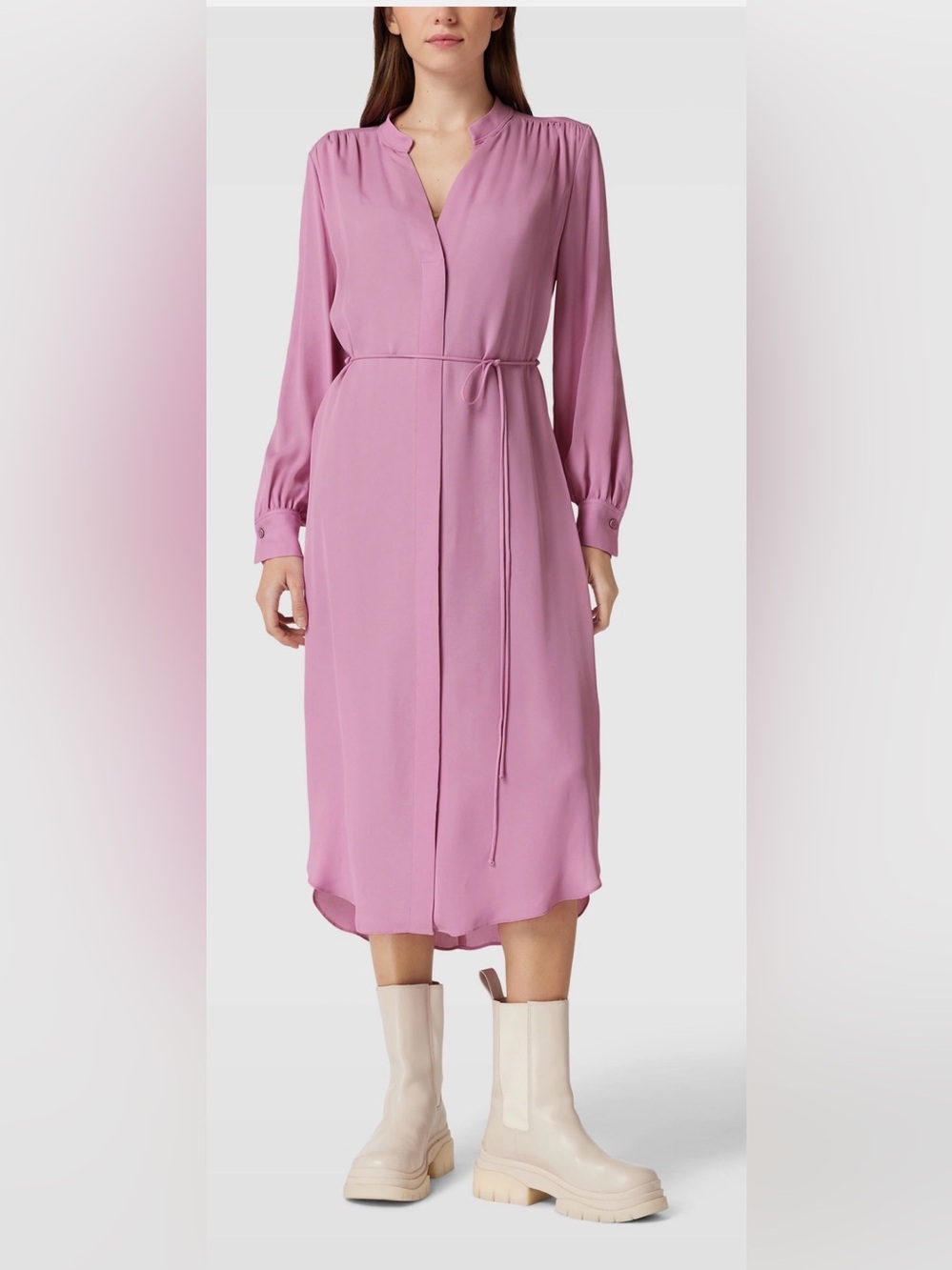 Boss Rose-Pink Long Sleeve Midi Shirt Dress